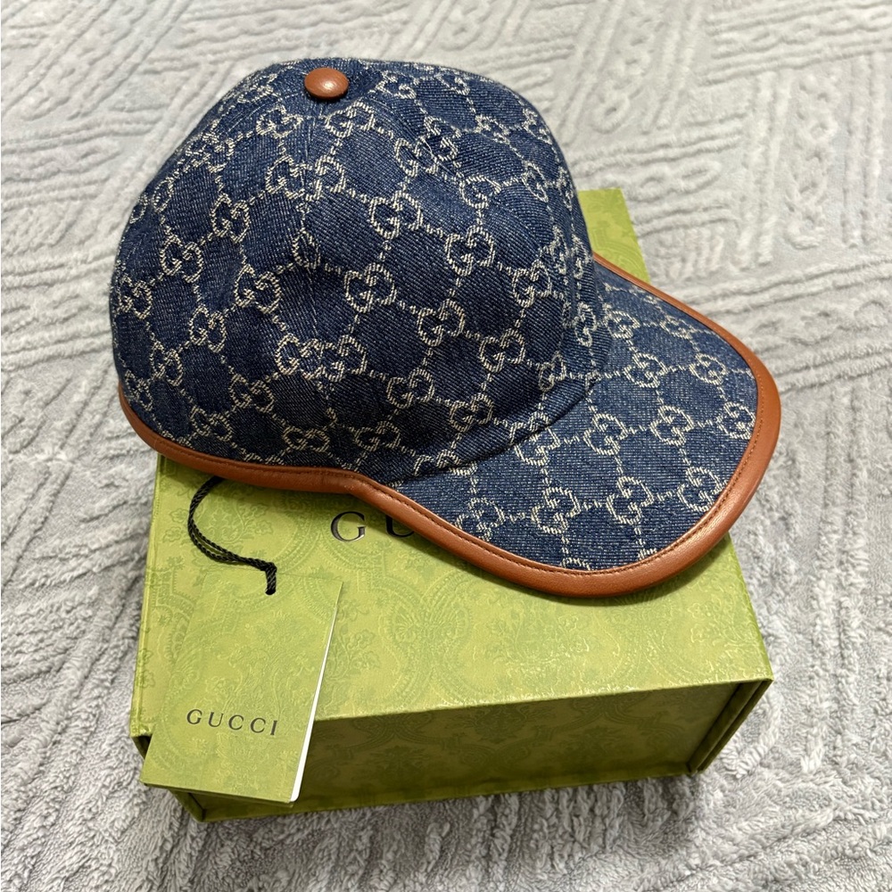 Gucci Denim and Tan Monogram Hat